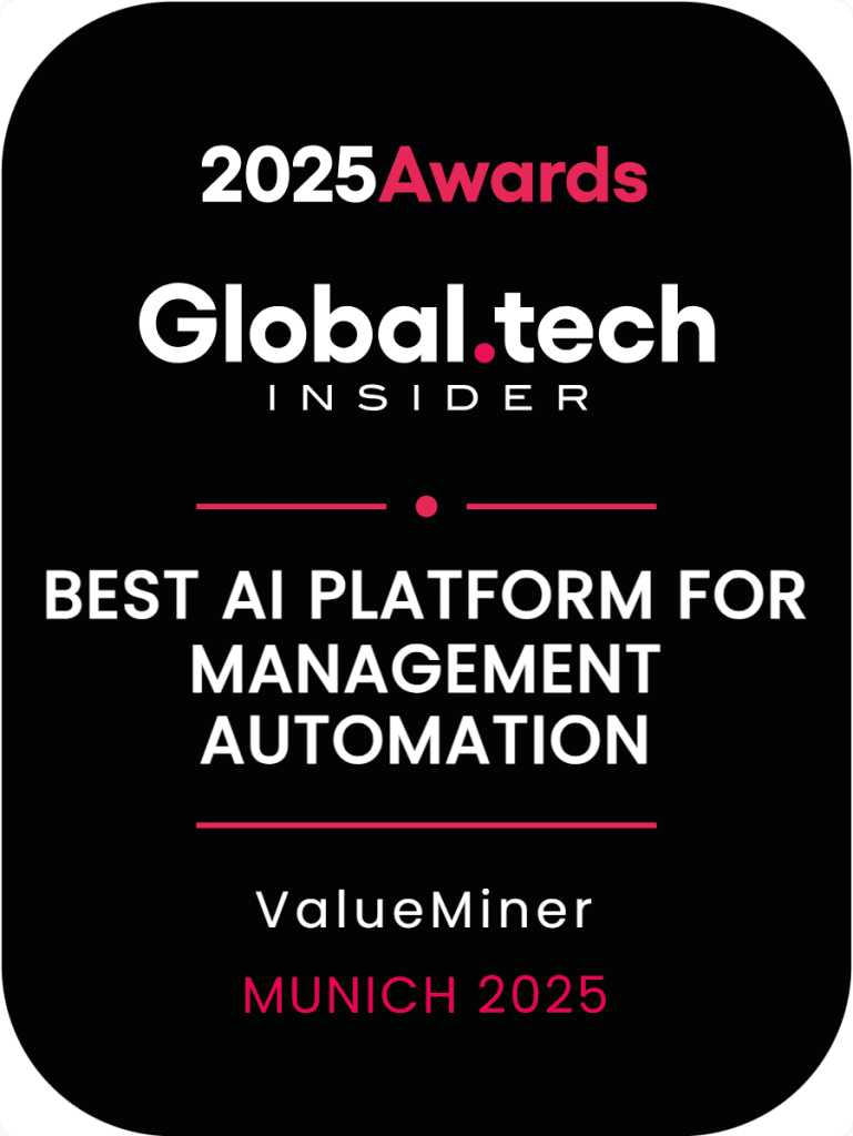 ValueMiner award badge for best AI platform for management automation Munich 2025
